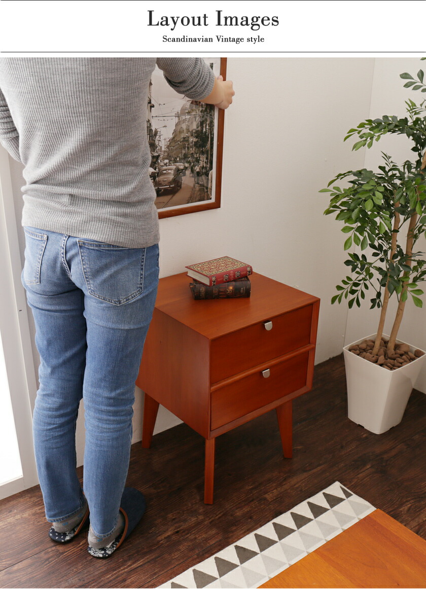 年末年始saleヴィンテージ 木製サイドテーブル 引き出し／扉収納付き 2