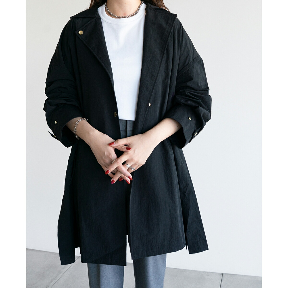 Aラインナイロンコート harukaさんコラボ ネイビー 36 Aラインナイロン