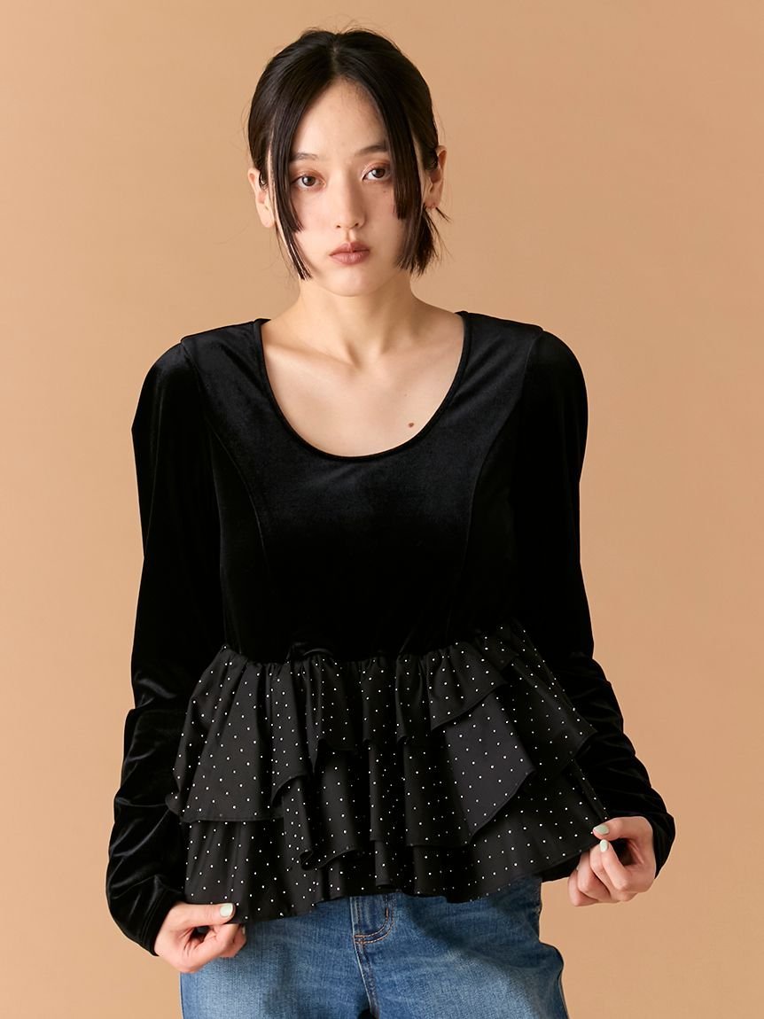 LILY BROWN｜ベロアペプラムフリルトップス | Rakuten Fashion(楽天
