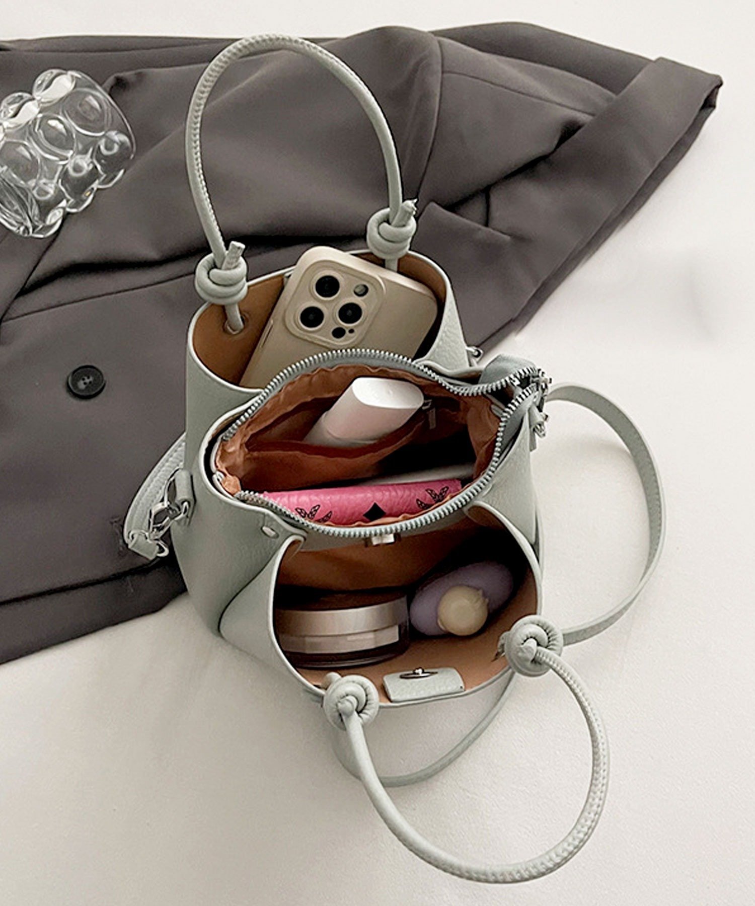 florist｜コードチャーム&丸ポーチ付/2WAYPUレザーツイスト