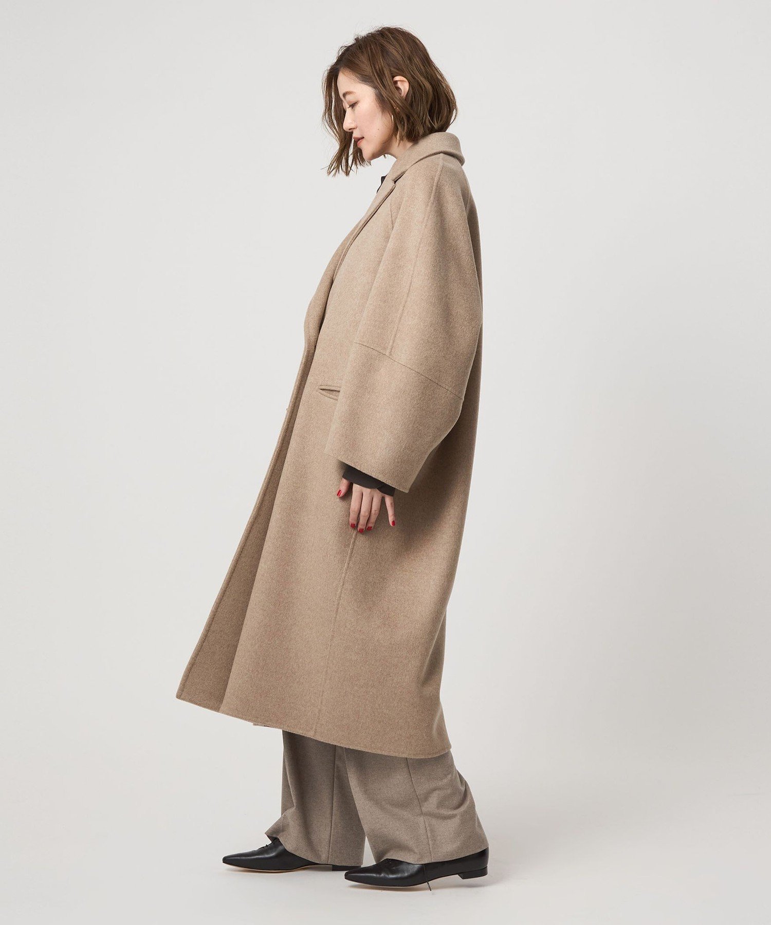 conte ウール100％ ダブルブレスト リバーロングコート GRAY 36 conte コート チェスターコート 「conte」ダブルブレスト リバーコート