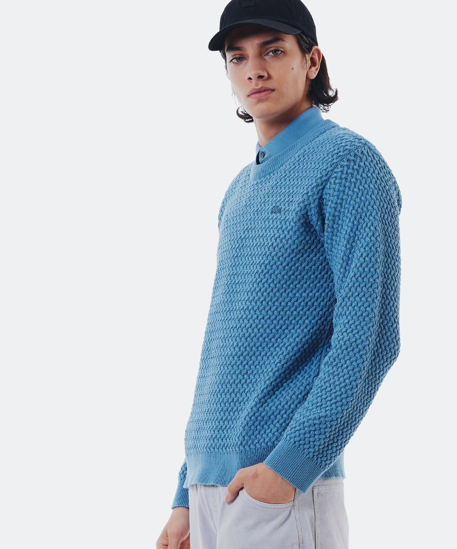 LACOSTE｜ローゲージ バスケット編み ニットクルーネックセーター