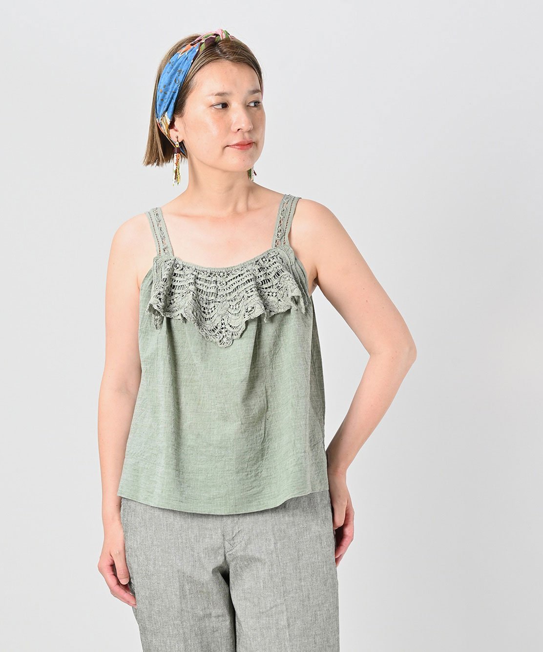 45R 45プチデニム‪✕‬レースのフレアキャミ ヒッコリー 45R 45‬