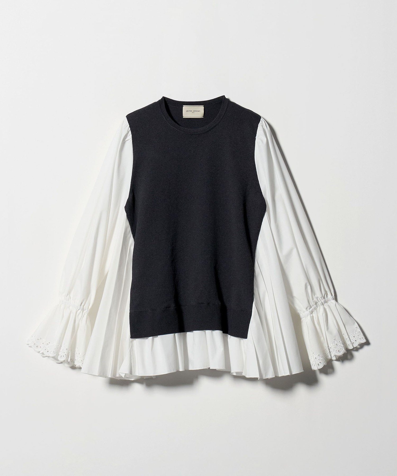 UNITED ARROWS｜プリーツ コンビ ニット ブラウス -ウォッシャブル