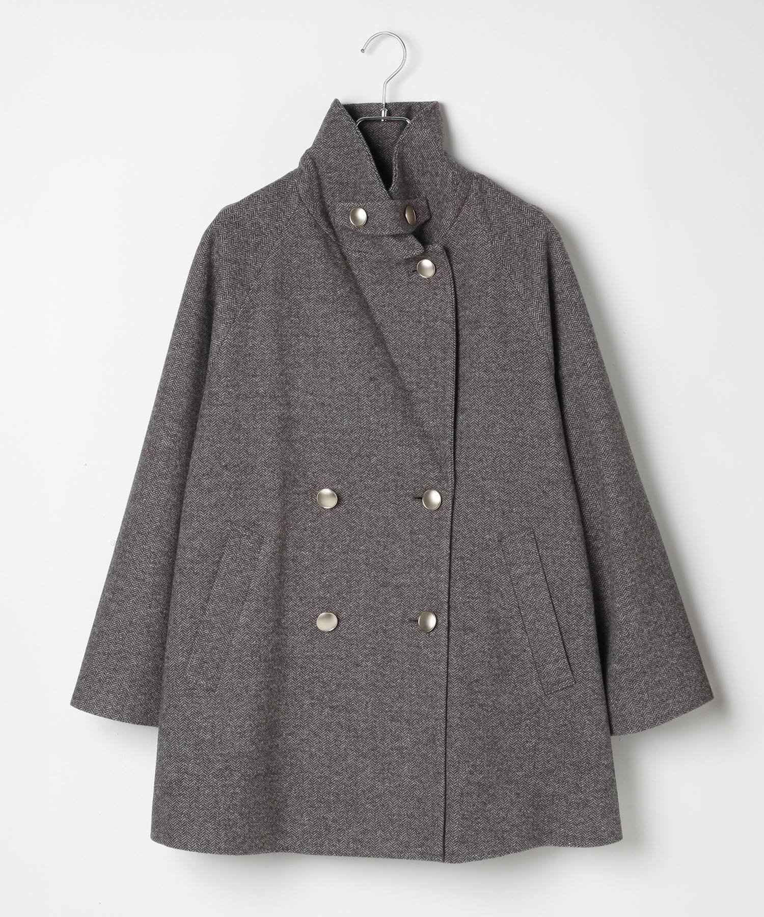 GLOBALWORK ミドルコート グレーミニヘリンボーン グローバルワーク