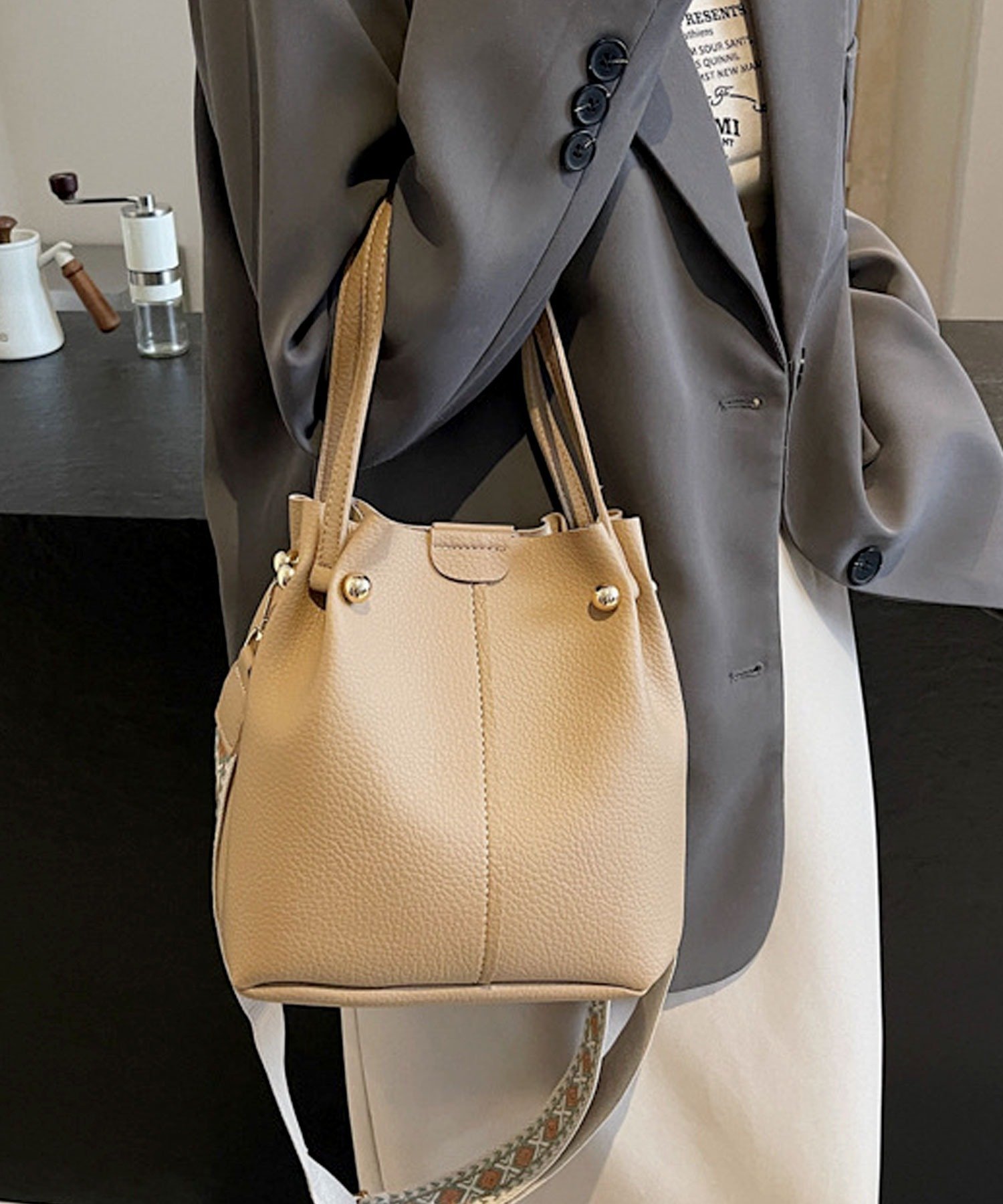 florist｜2WAY/PUレザーライクタックデザインハンドバッグ/ショルダー