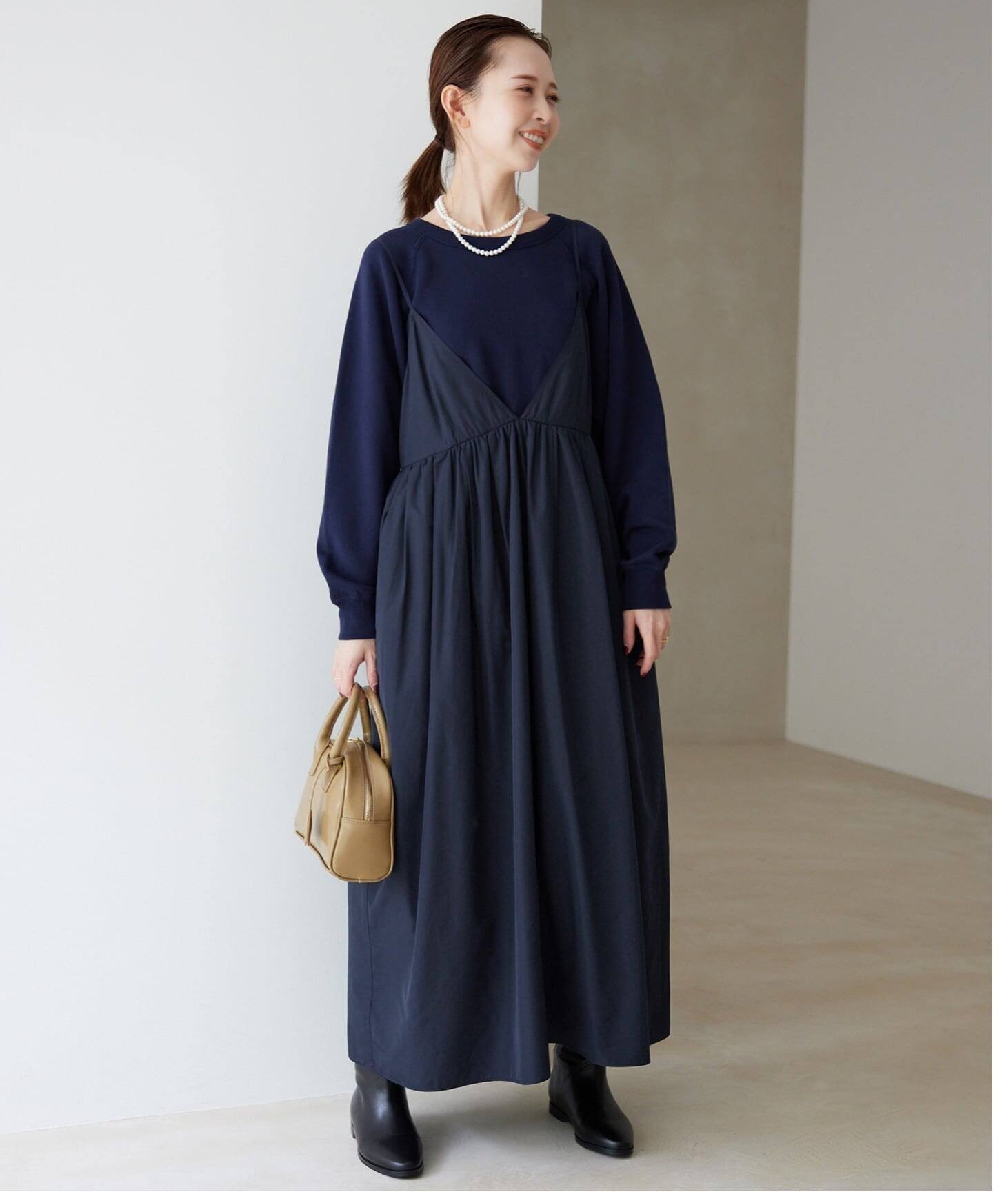 SLOBE IENA｜《WEB限定/追加3》タフタギャザーキャミワンピース