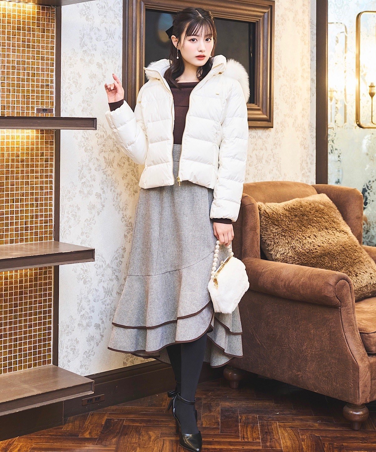 SWINGLE｜FOXファー付エレガンスショートダウンコート | Rakuten