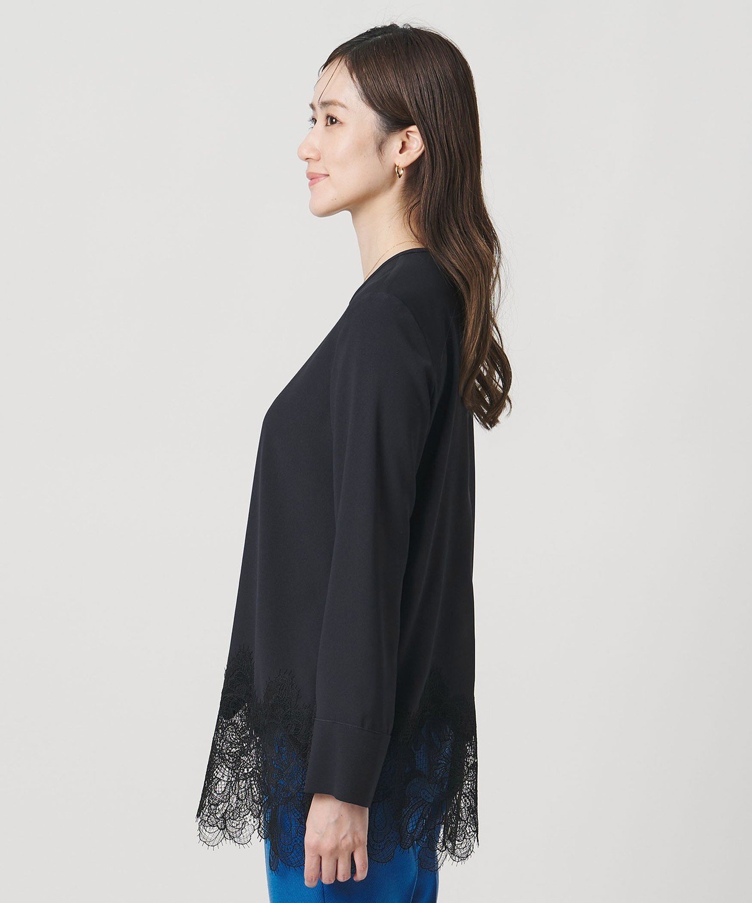 UNITED ARROWS｜バックサテン レースコンビ ブラウス -ウォッシャブル