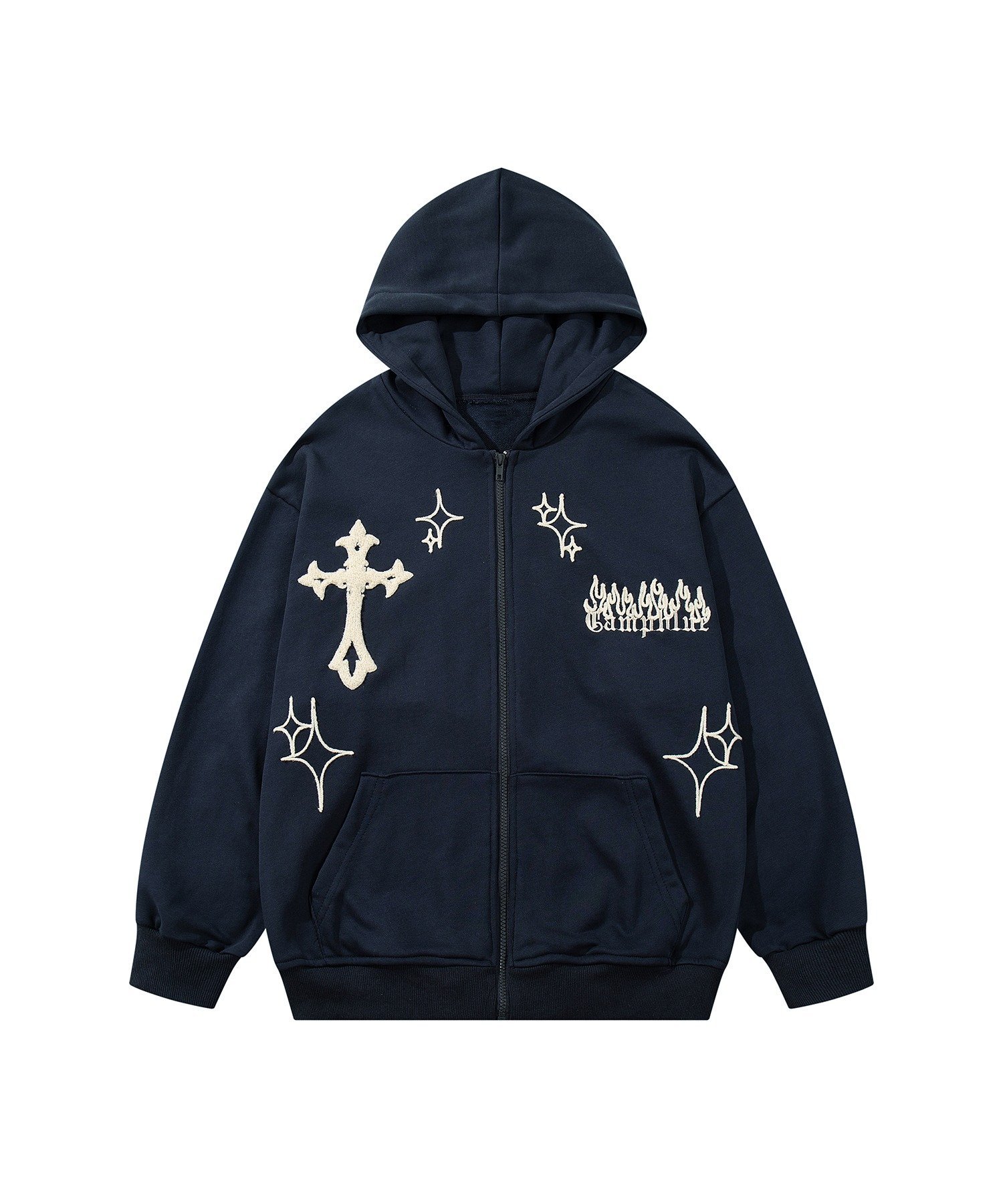 aimoha｜【HOOK】クロスと炎刺繍ジップパーカー | Rakuten Fashion