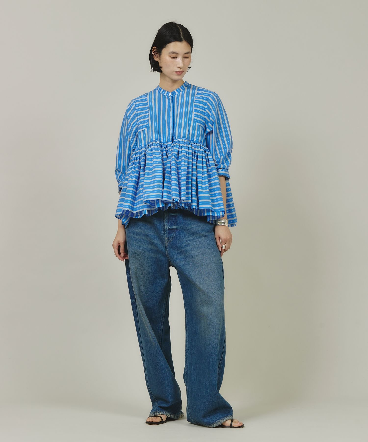 Curensology｜ストライプレイヤードギャザーブラウス | Rakuten