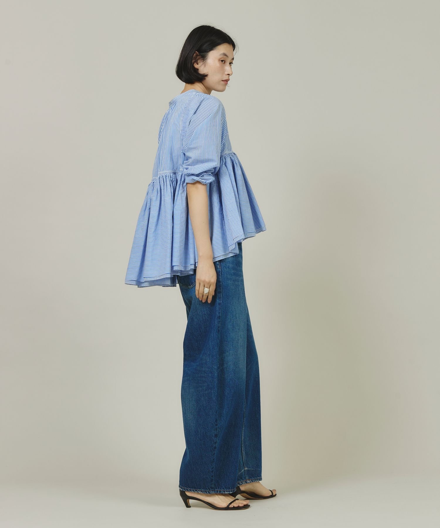 Curensology｜ストライプレイヤードギャザーブラウス | Rakuten