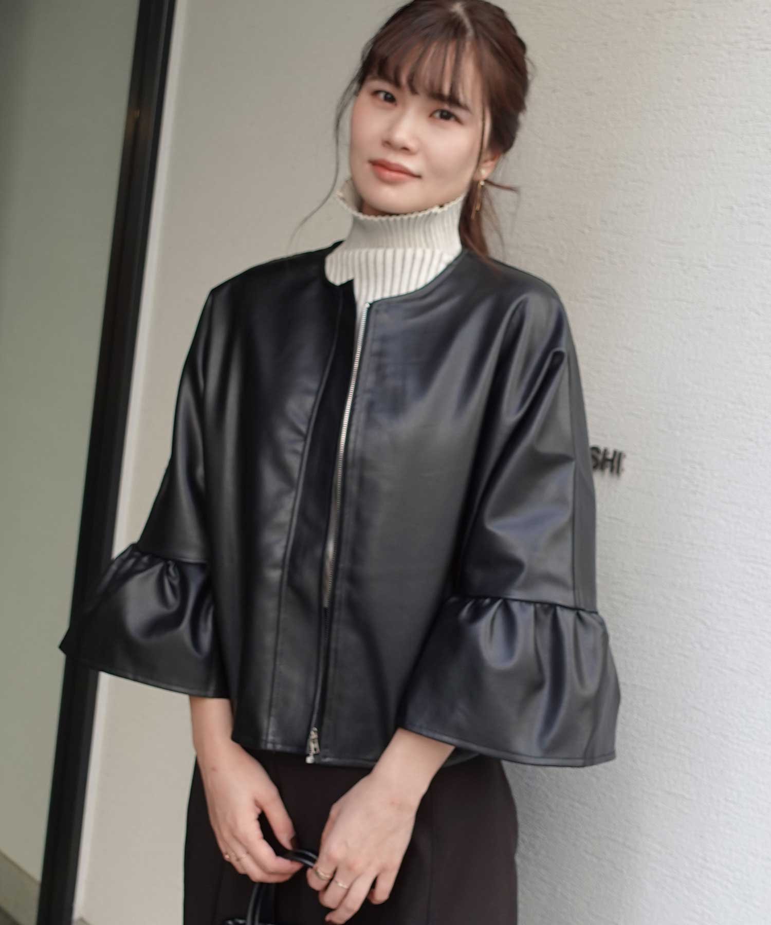 CORNERS｜フェイクレザー袖フリルジャケット | Rakuten Fashion(楽天