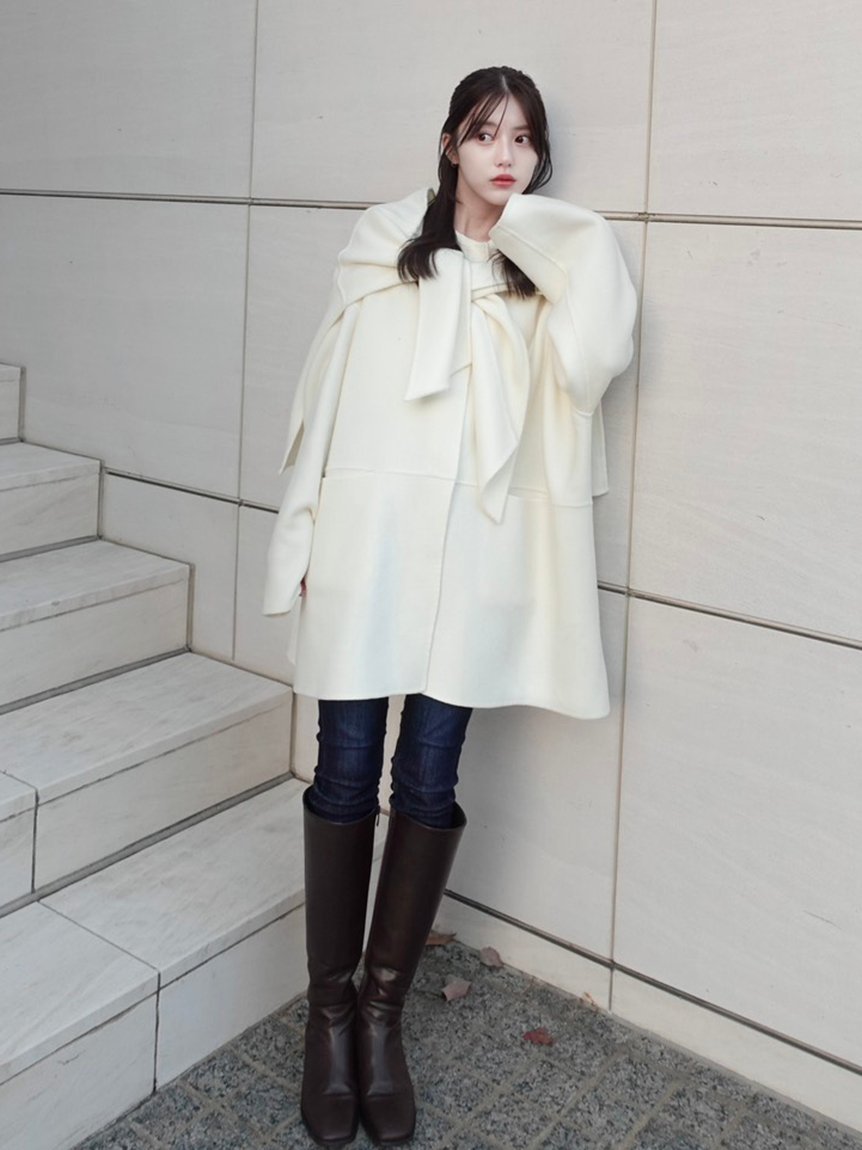 FRAY I.D｜マフラー付ノーカラーリバーミドルコート | Rakuten Fashion