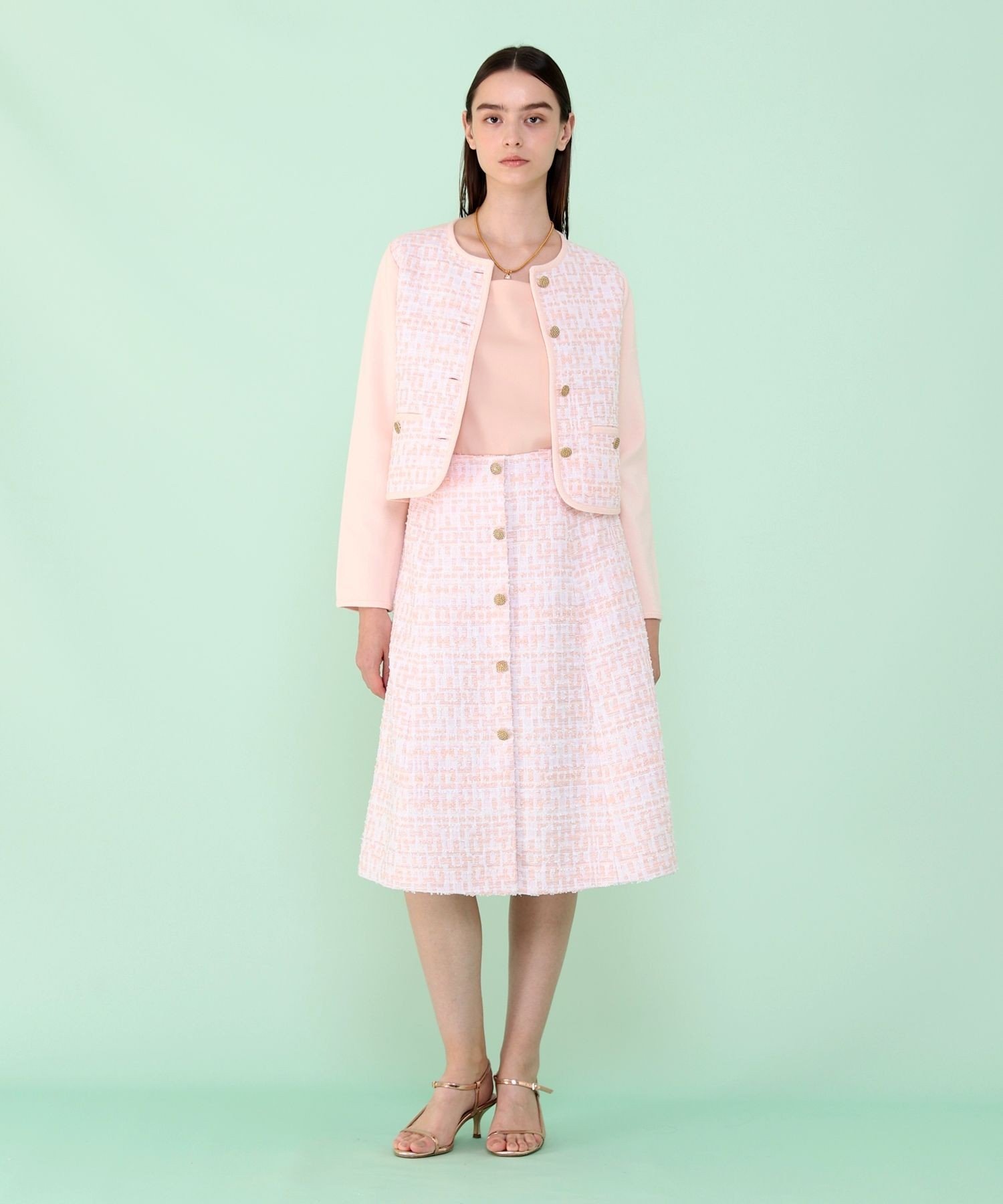 ANAYI｜サーモンピンクツイードコンビ カーディガン | Rakuten Fashion