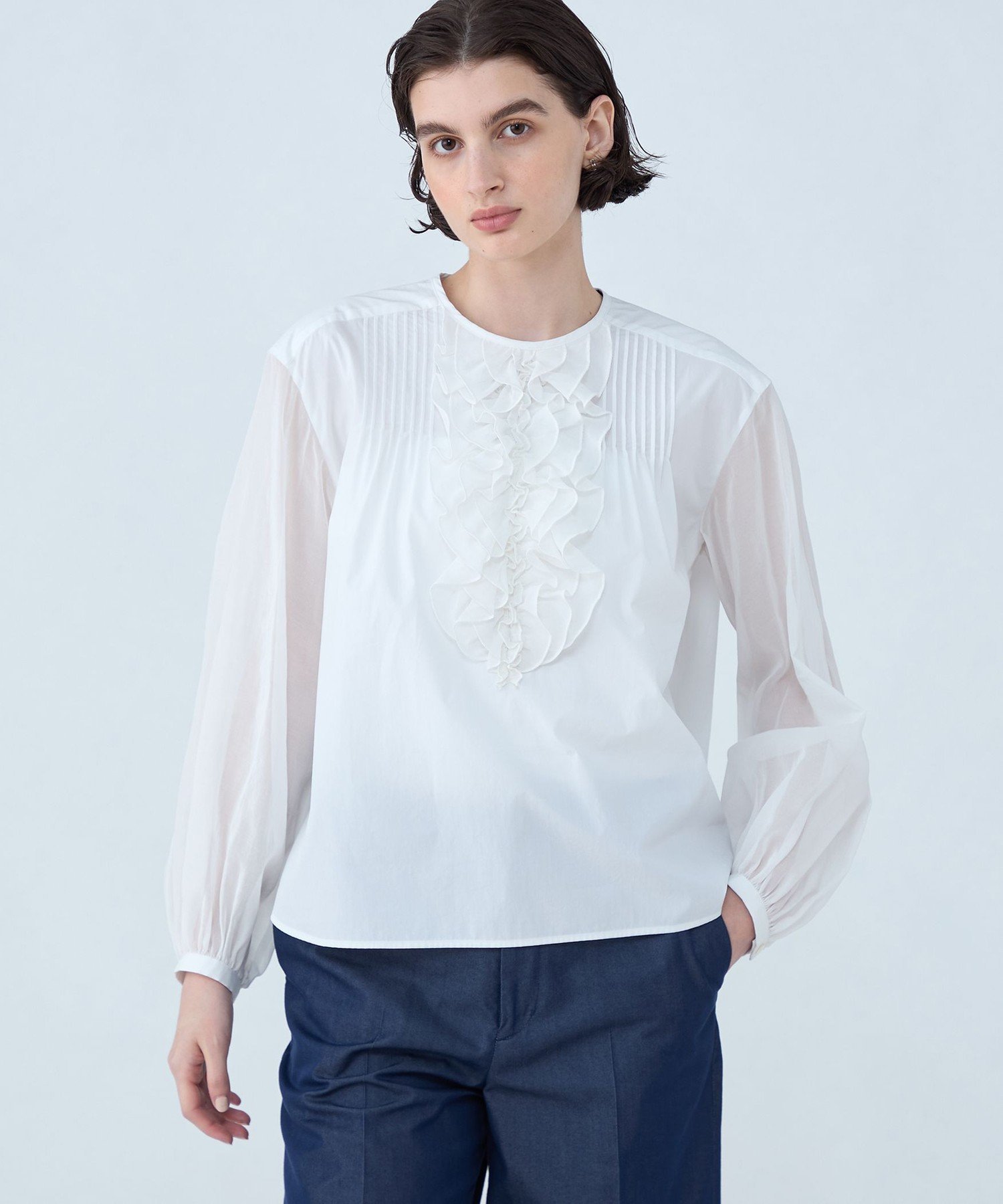 TOMORROWLAND｜ホワイトコンビネーション ラッフルブラウス | Rakuten