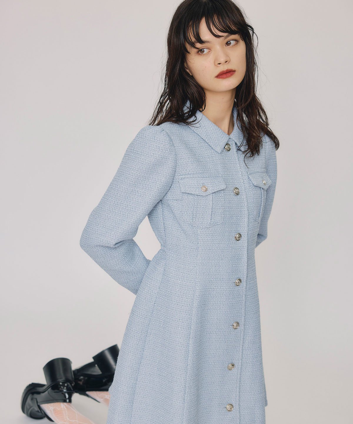 REDYAZEL｜エンブレムボタンツイードシャツミニワンピース | Rakuten