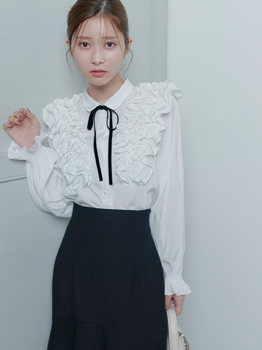 CELFORD｜【ウォッシャブル】フリルヨークシャツカラーブラウス