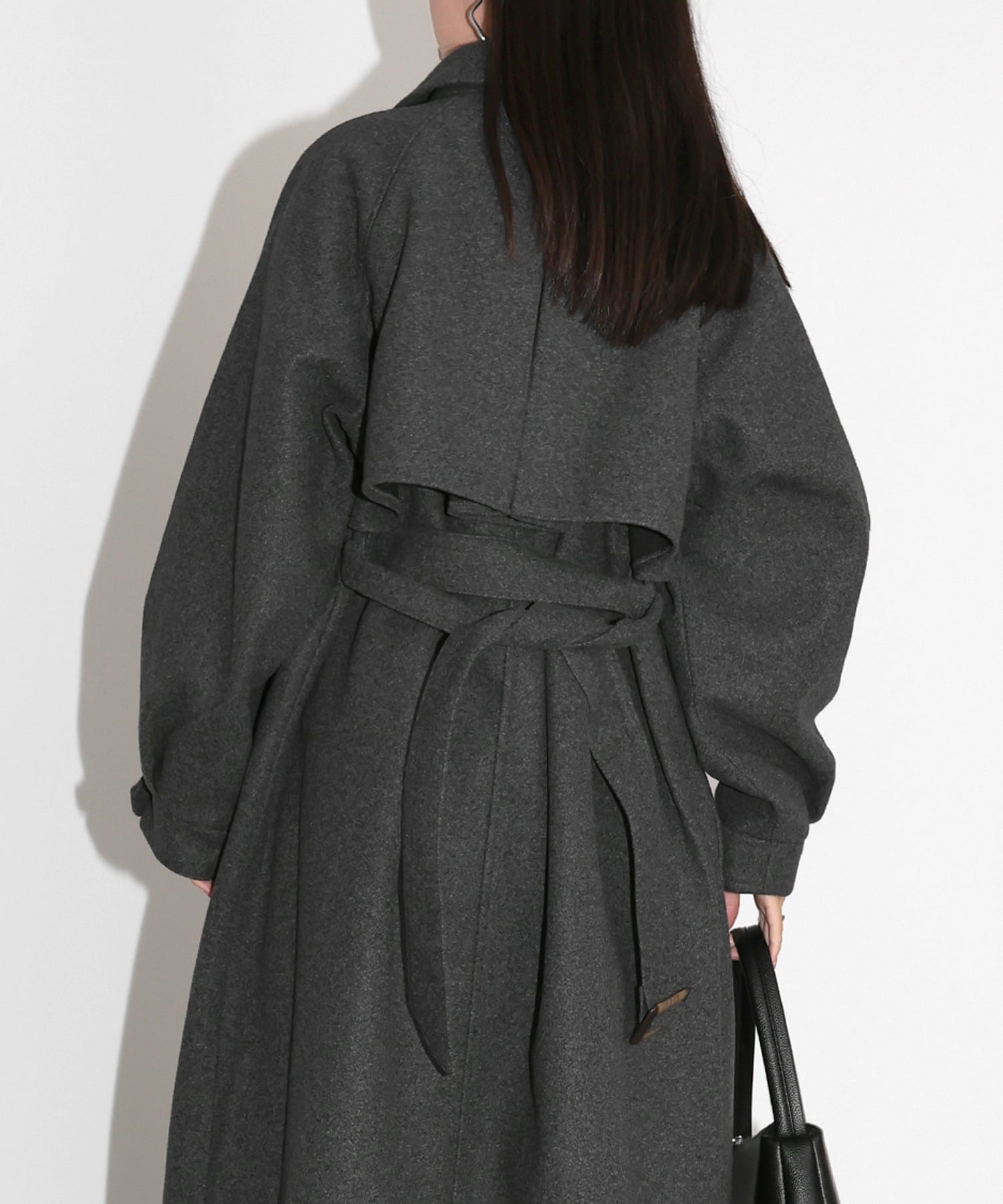 andme｜フェイクウール ウエストベルト付き ロング丈トレンチコート