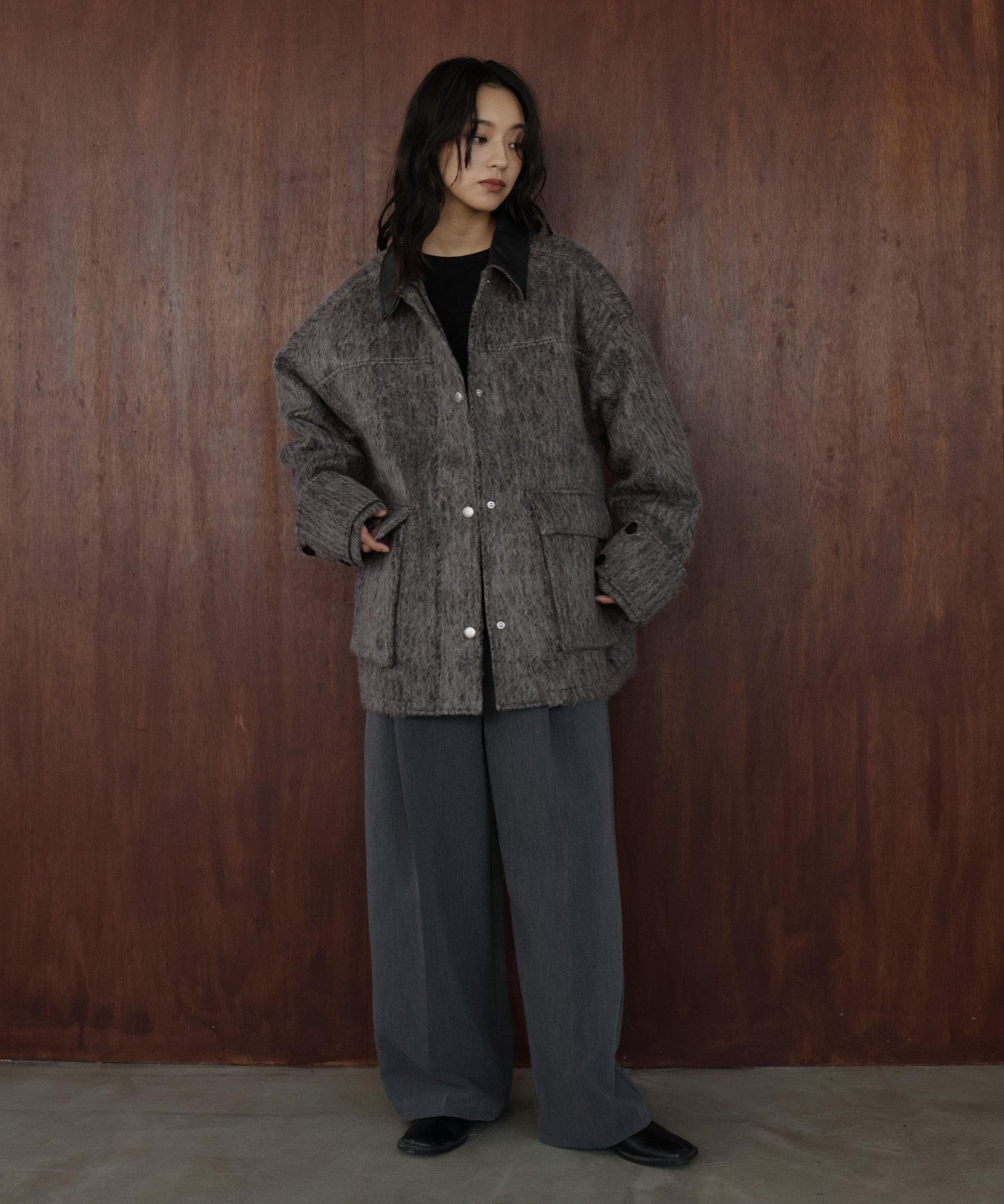 hellam｜レザーカラーシャギーコート | Rakuten Fashion(楽天