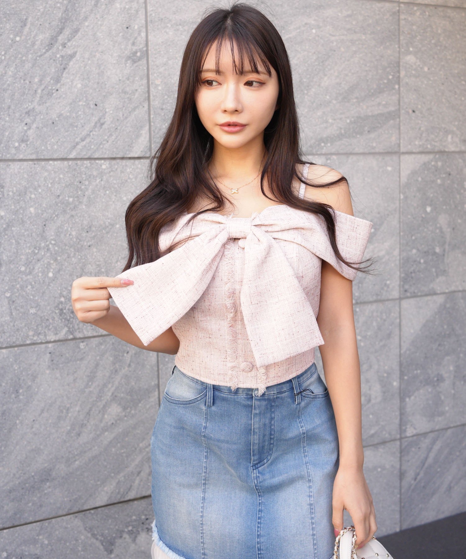 LIP SERVICE｜LIP SERVICE/(W)ツイードリボンオフショルトップス