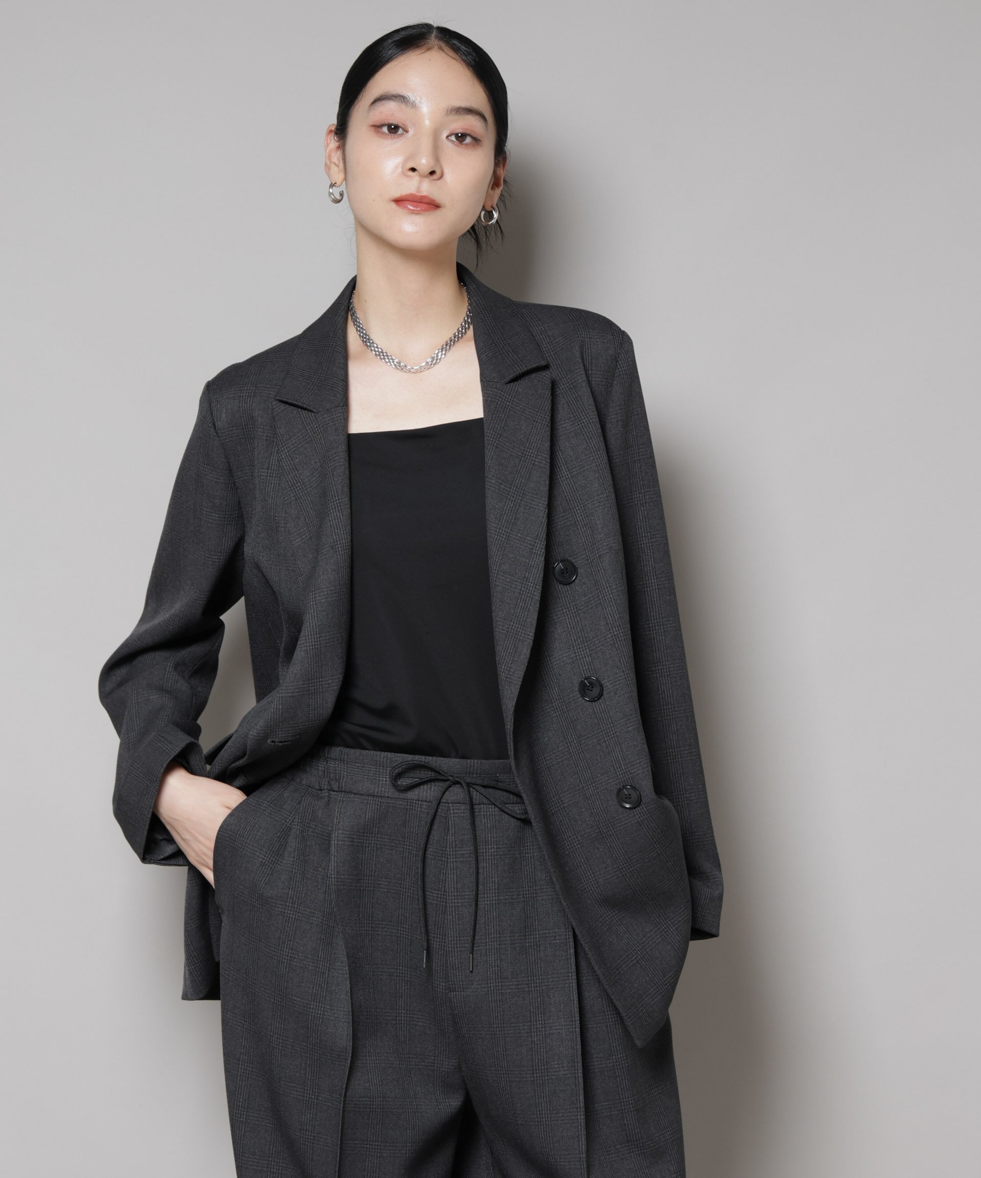 NANO universe｜ストレッチサージチェックダブルジャケット