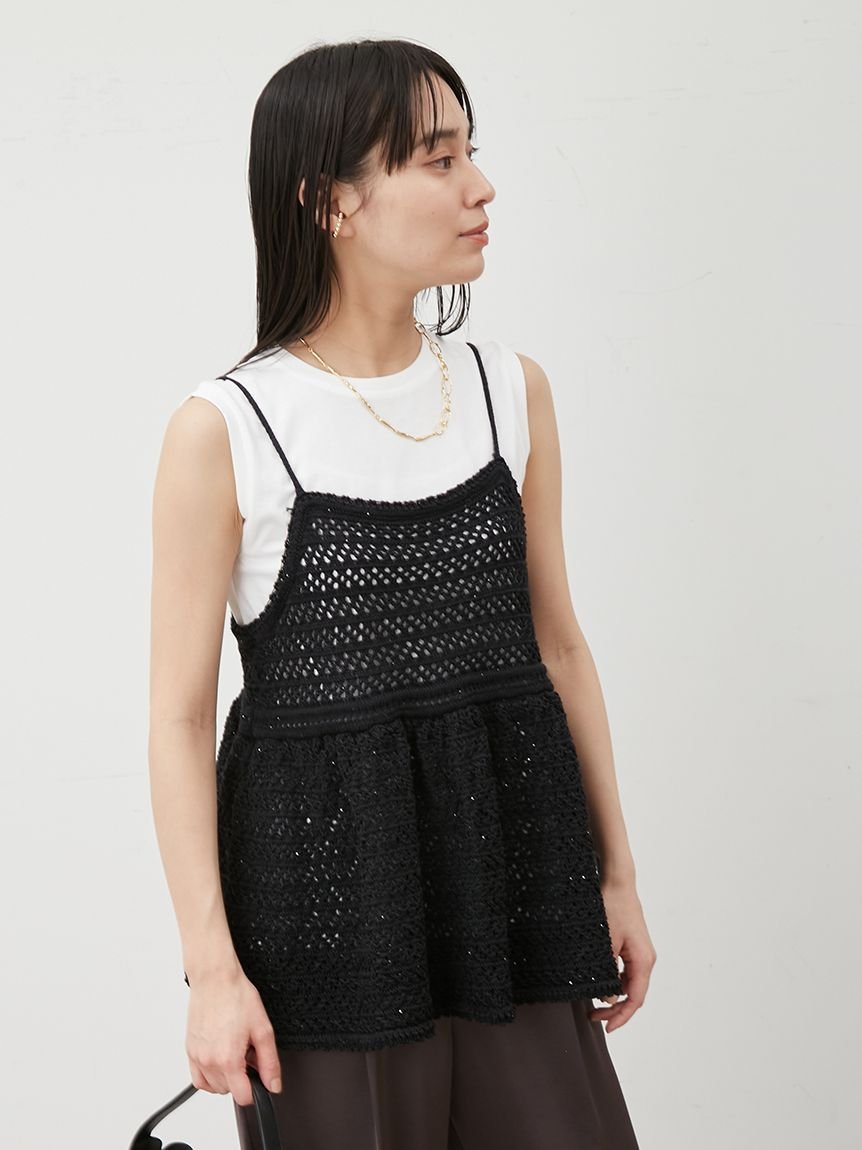 Mila Owen｜【ウォッシャブル】クロシェニットキャミ×ノースリトップス