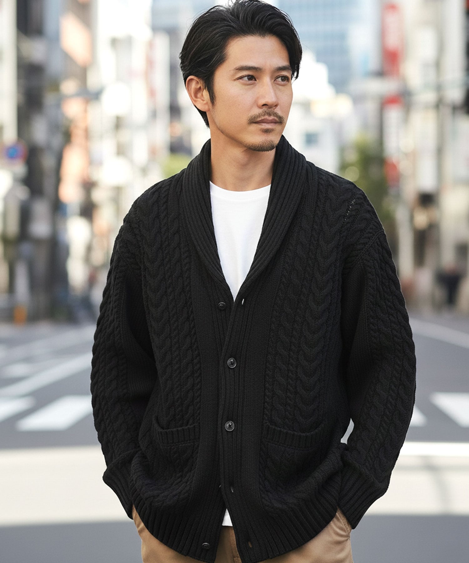 JIGGYS SHOP｜ウォッシャブルケーブルショールカラーニット