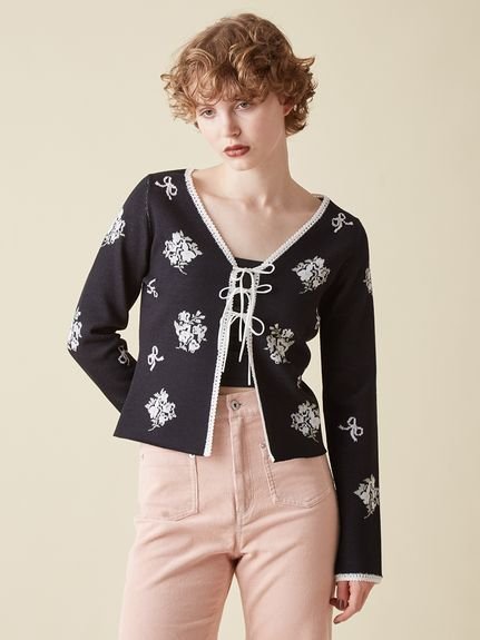 FURFUR｜フラワーリボンジャガードカーディガン | Rakuten Fashion