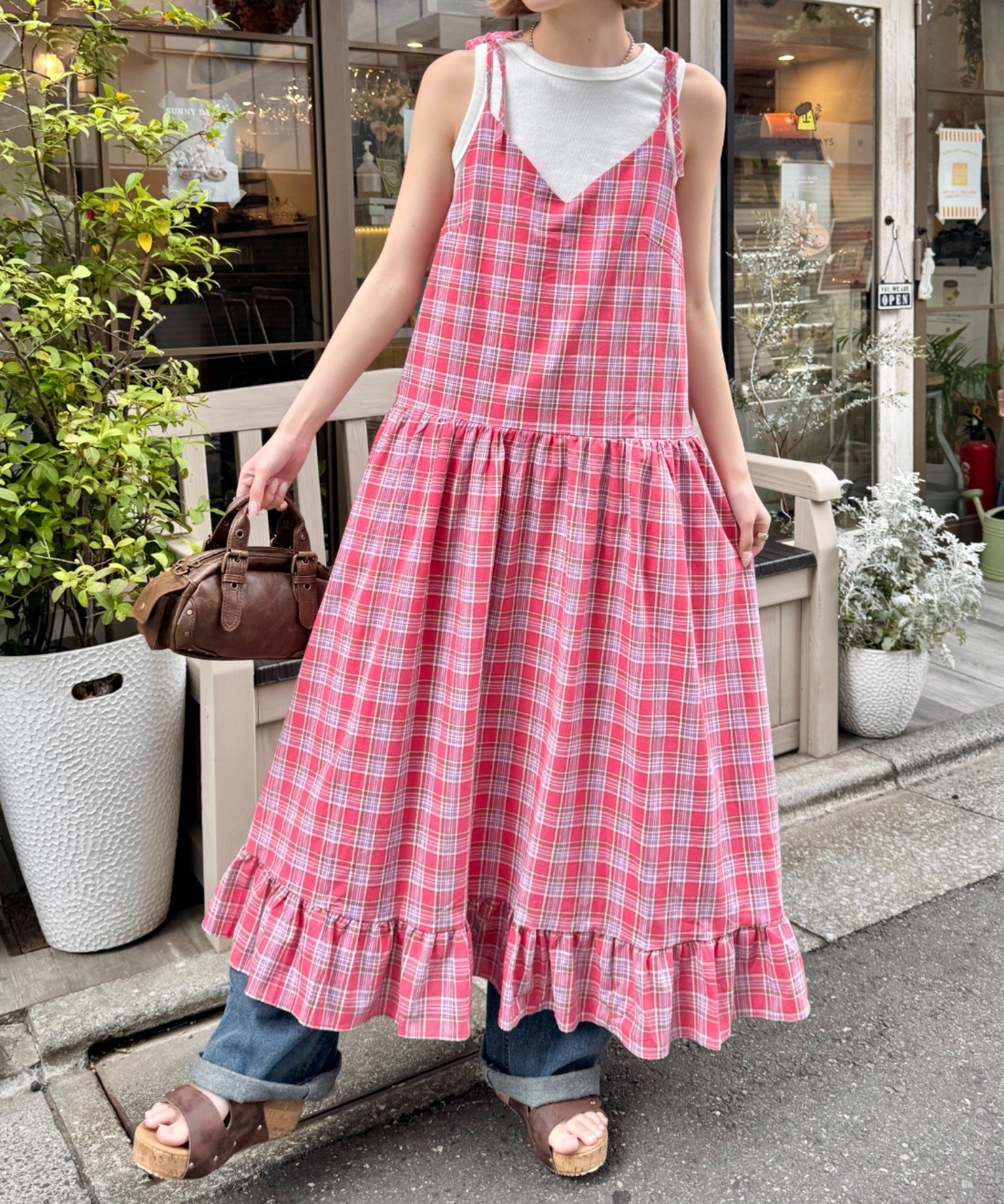Outfitter lab｜チェック柄フリルリボンキャミワンピース | Rakuten