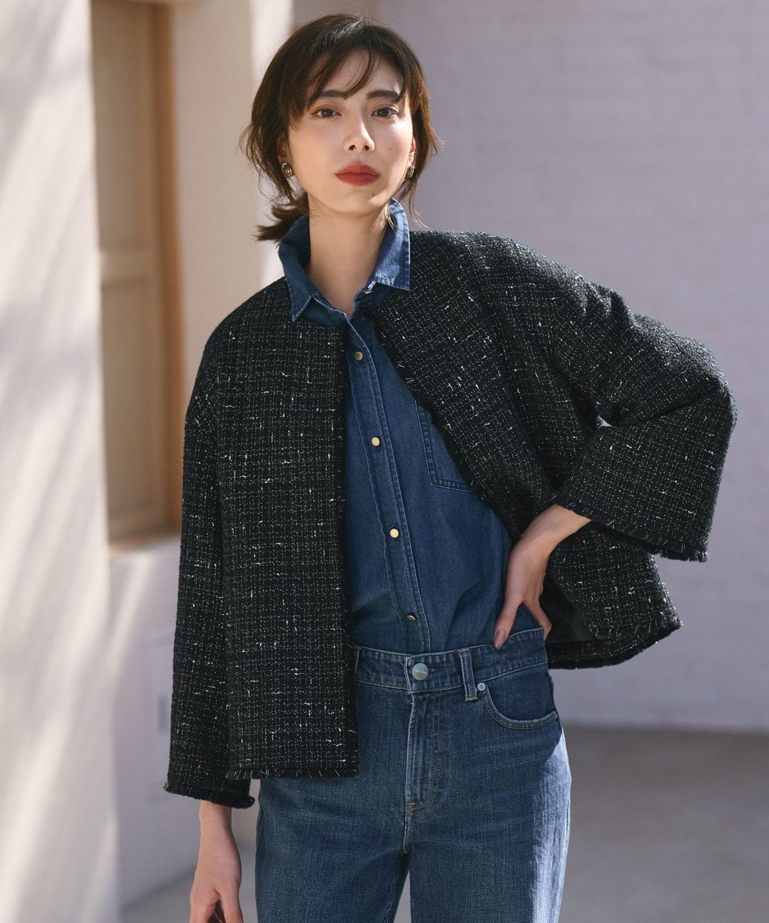 23区｜GIOLICA ノーカラー ツイード ジャケット | Rakuten Fashion