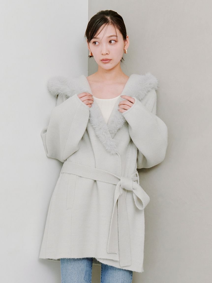 SNIDEL｜ファーフードニットコート | Rakuten Fashion(楽天