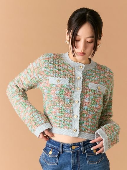 LILY BROWN｜ツイードニットカーディガン | Rakuten Fashion(楽天