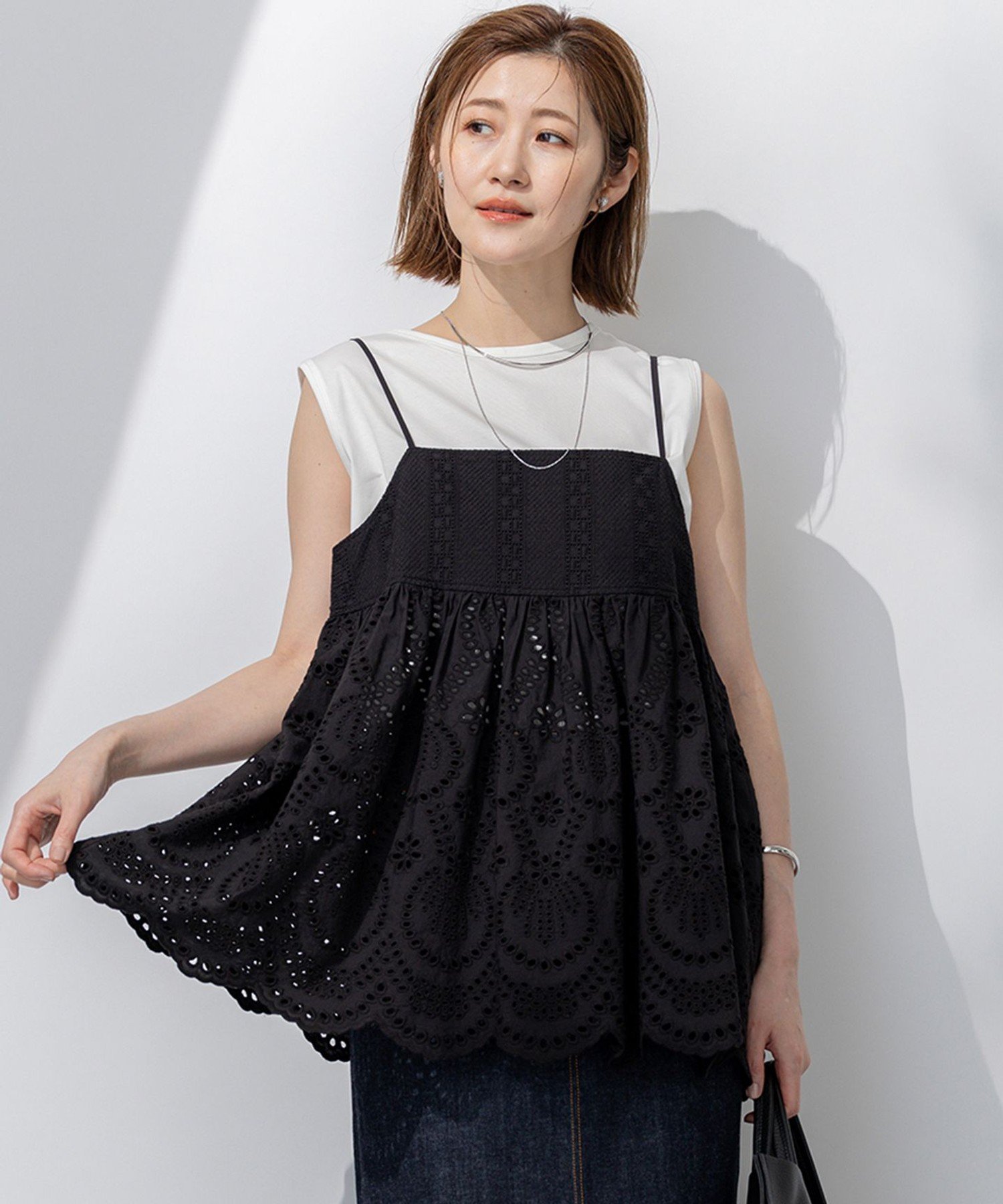 23区｜【洗える】コットンエンブロイダリー キャミソール | Rakuten