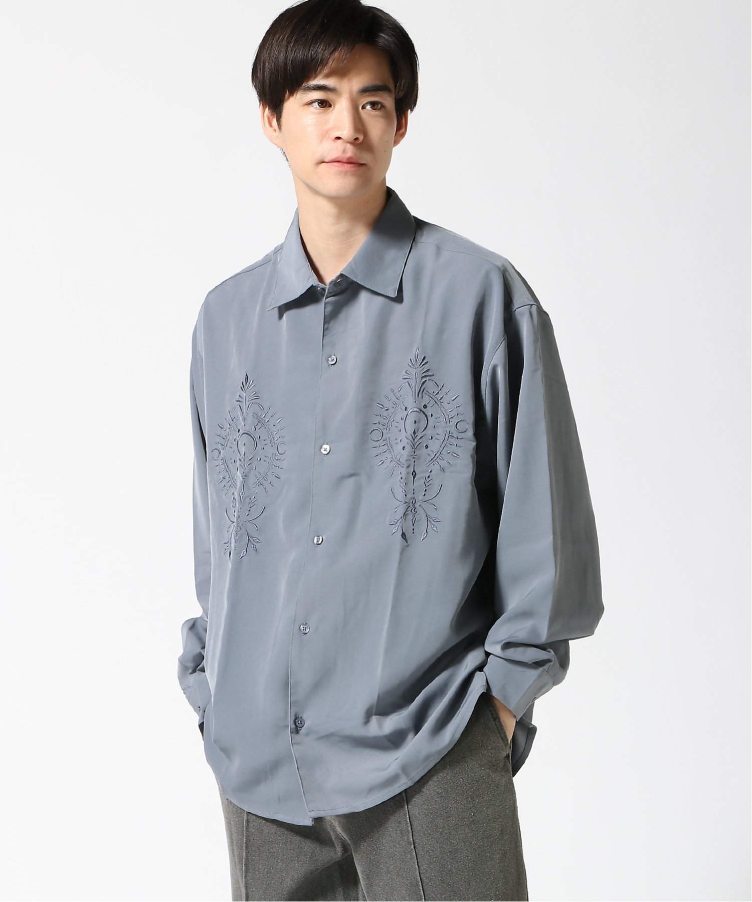 SITRY｜シャツ メンズ 長袖 オーバーサイズ ドロップショルダー 胸