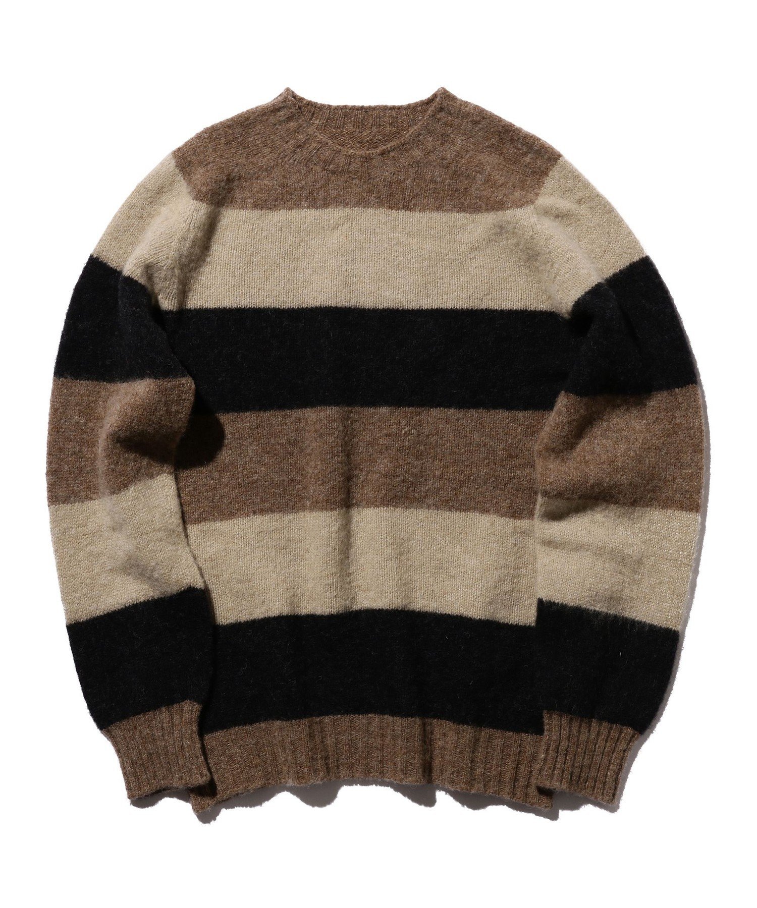 BEAMS MEN｜ BEAMS PLUS / ストライプクルーネック シャギーニット