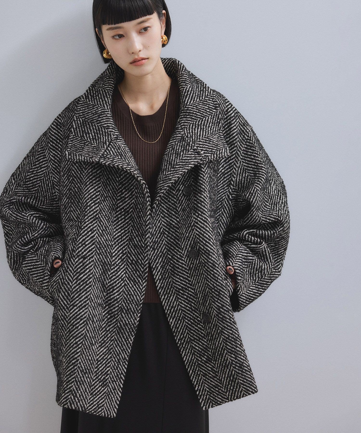 ADAM ET ROPE'｜【WEB限定】スタンドカラーウールミドルコート