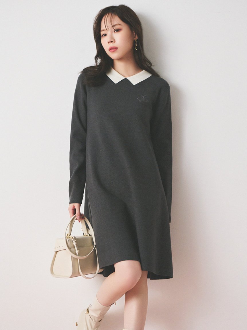 CELFORD｜衿付きAラインニットワンピース | Rakuten Fashion(楽天