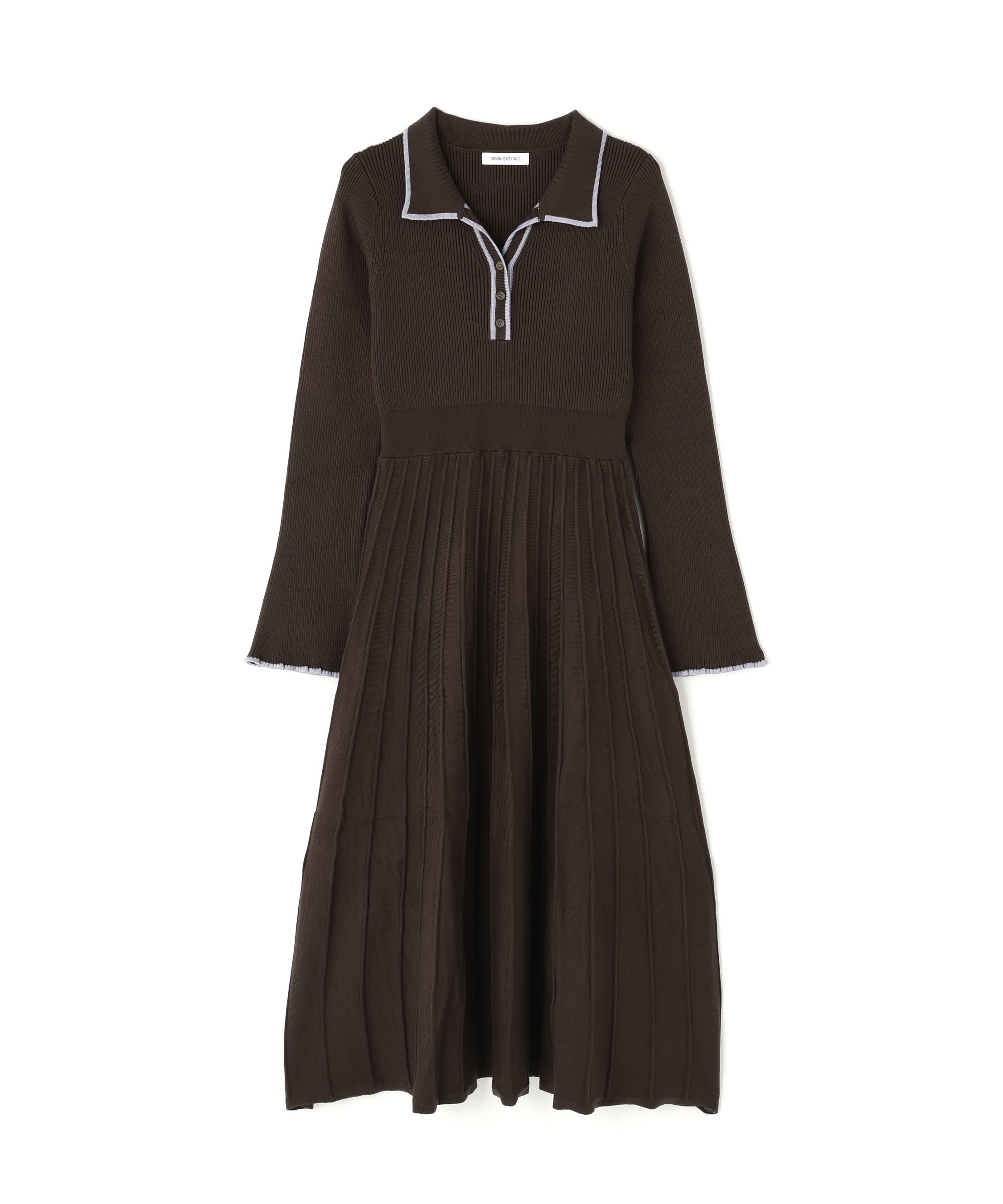 NATURAL BEAUTY BASIC｜スキッパーバイカラーニットワンピース