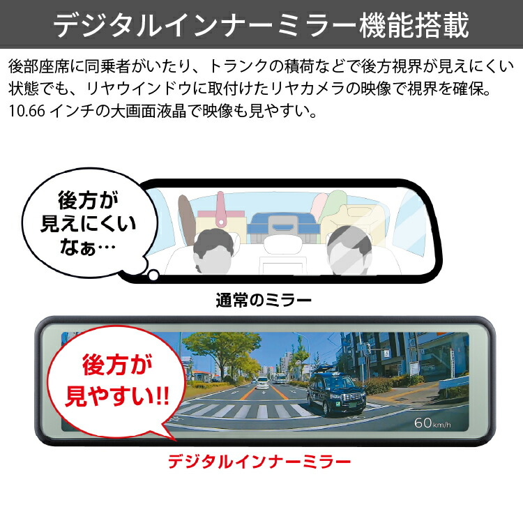 楽天市場】ミラー型ドライブレコーダー 前後2カメラ コムテック ZDR048