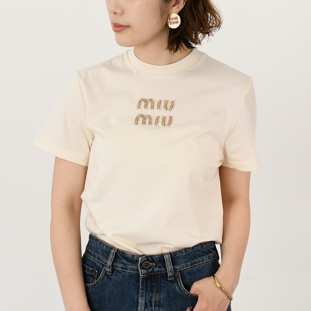 楽天市場】MIU MIU ミュウミュウ トップス ジャージー Tシャツ MJN499