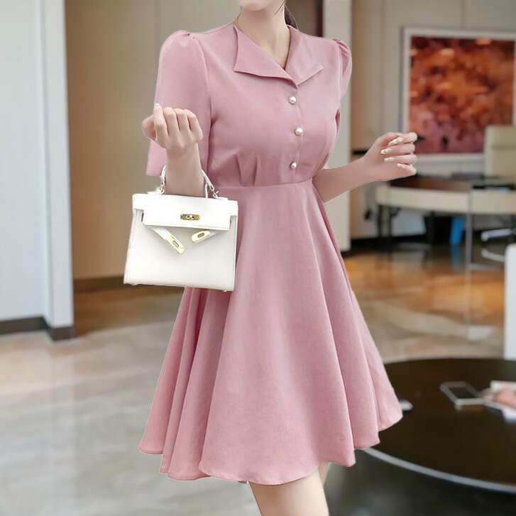 楽天市場】送料無料 開襟フレアワンピース ワンピ 無地 無地ワンピ 春