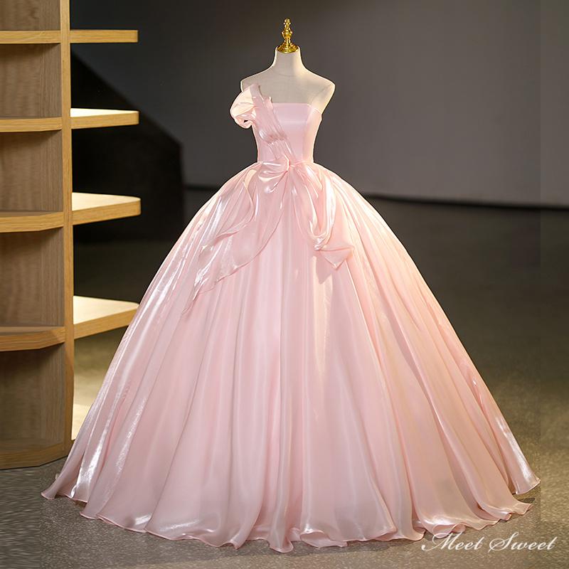 楽天市場】カラードレス 編み上げ ピンク ビスチェ 光沢 ロングドレス