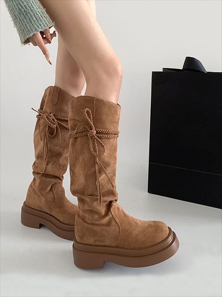 楽天市場】ロングブーツ レディース 厚底 スエード ローヒール 膝丈