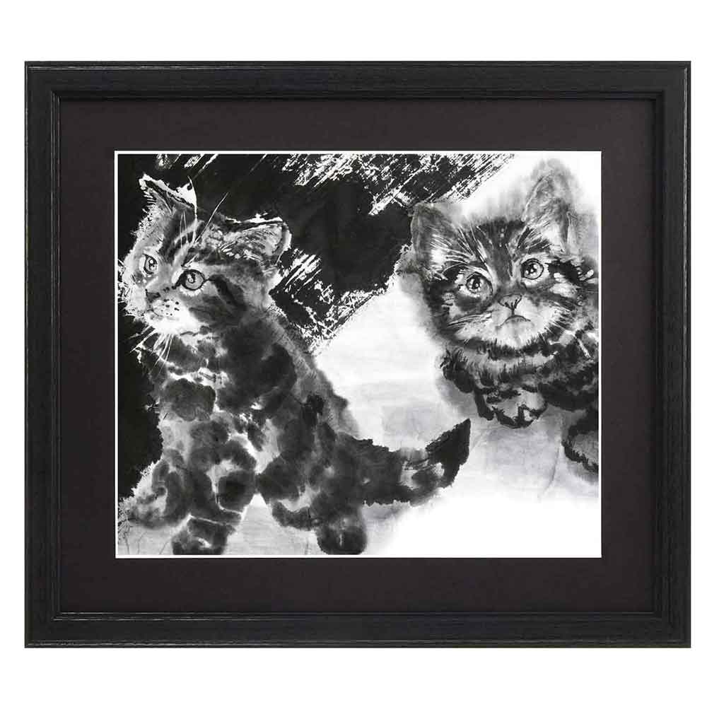 楽天市場】本田一誠の猫画アートフレーム・無垢 35cmx40cm 墨絵の繊細