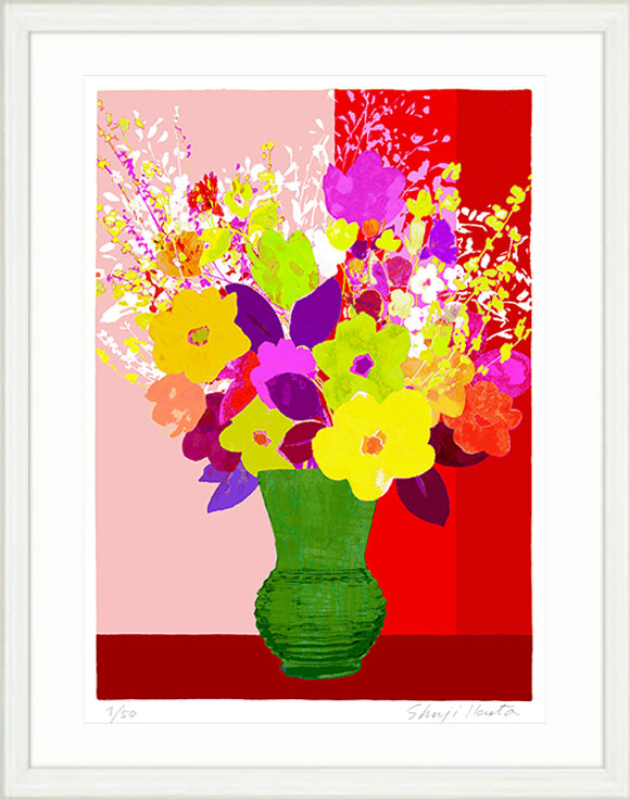 絵画 フランク・エル「パンジーのブーケ」額縁入/花の絵/インテリア