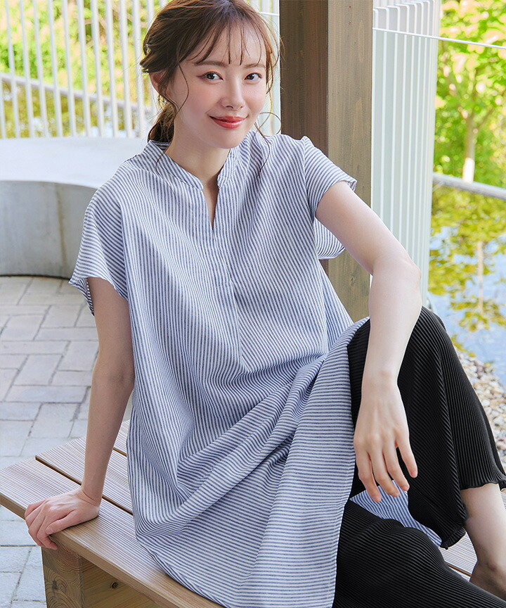 楽天市場】フレンチスリーブリネンスキッパーシャツワンピース