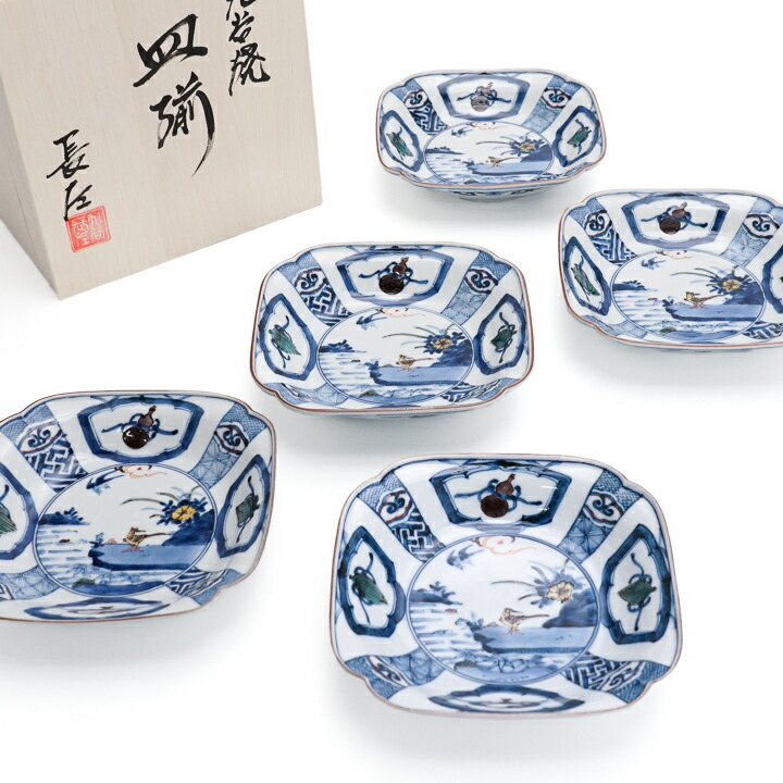 楽天市場】九谷焼 四方皿揃 染色桃花花鳥文/山本長左 【宮内庁御用窯