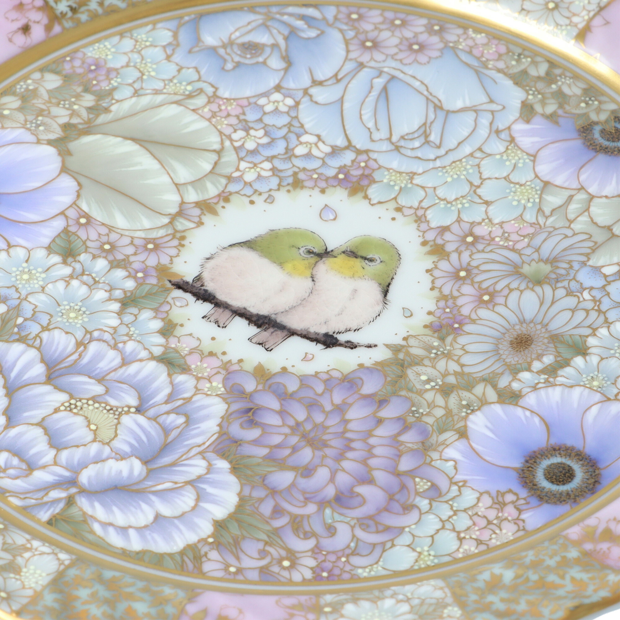 楽天市場】九谷焼 飾皿 本金花詰薄花色に目白 / 河田里美 | 16.3cm