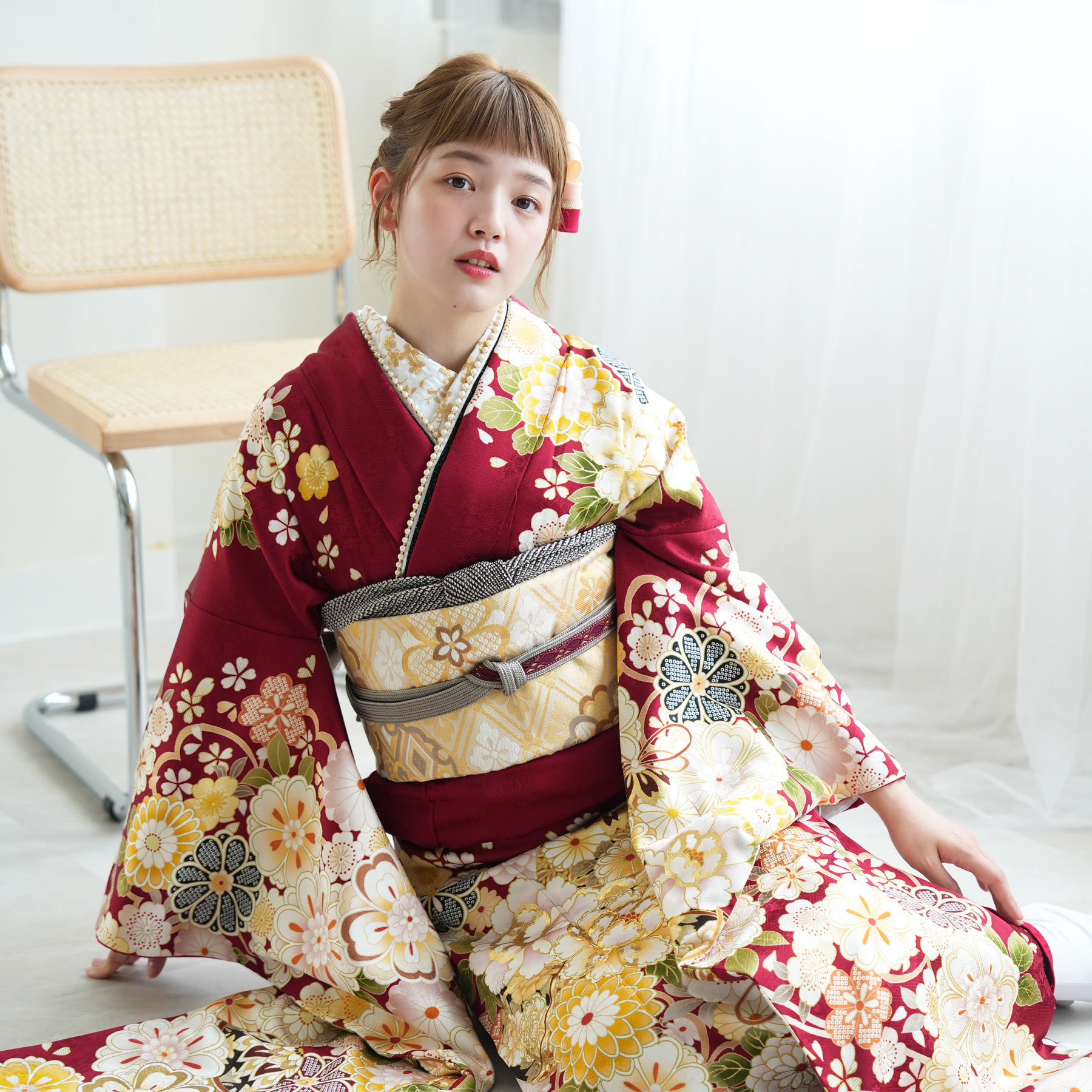 楽天市場】【レンタル】【振袖 正絹着物+袋帯 21点セット 絵羽 深紅に